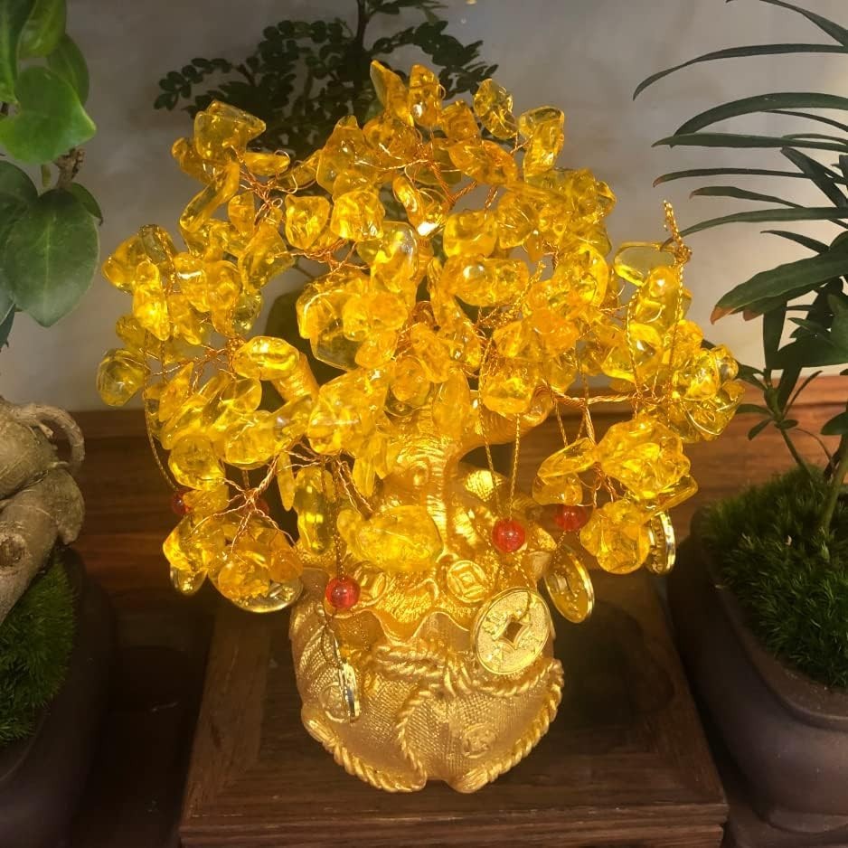 Beautiful Potted Golden Yellow Crystal Fortune Tree – Ideal Gift for All Seasons