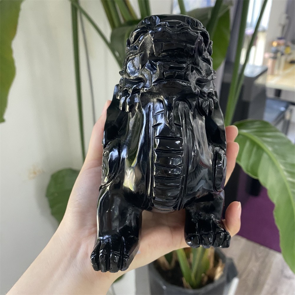 3.9LB 5.5″Natural A+Black Obsidian Kylin Statue Crystal Reiki Carving Decor