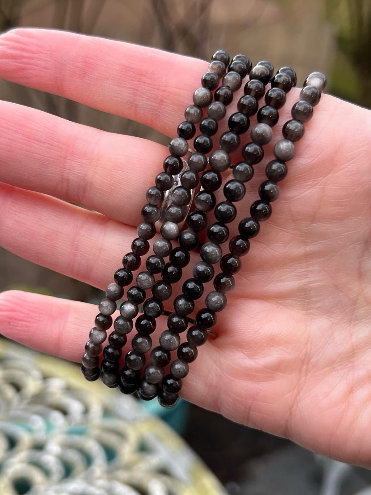 Silver Sheen Obsidian Buddha AAA+ Powerful / Creative / Protective 4mm
