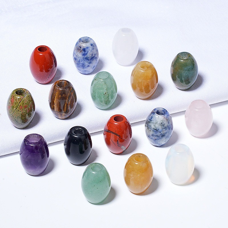 Natural Gemstone Faceted Barrel Beads Large Hole Loose Beads for Jewelry Making