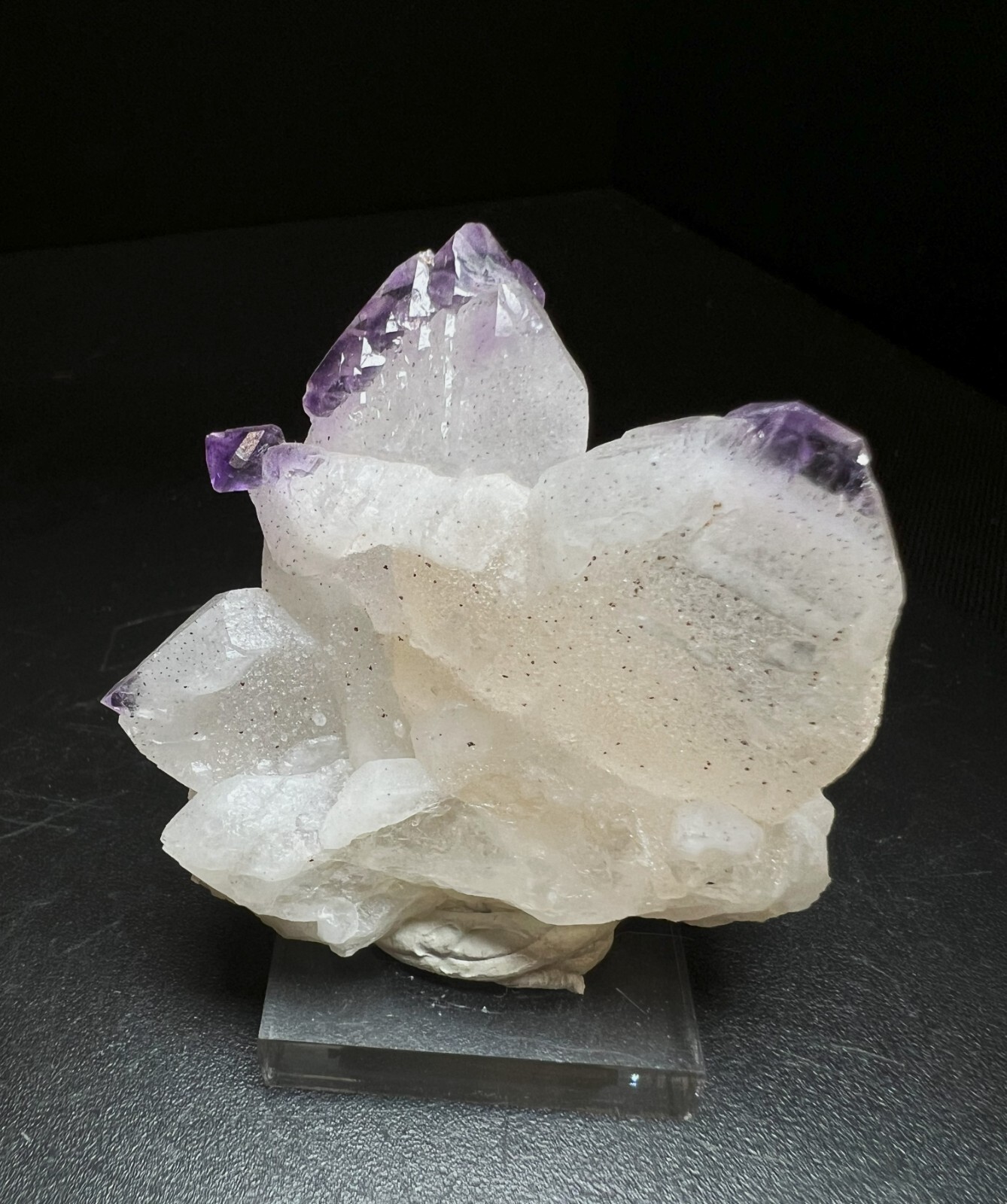 Stunning Amethyst Growths On Japanese Twin Law Quartz From Madagascar