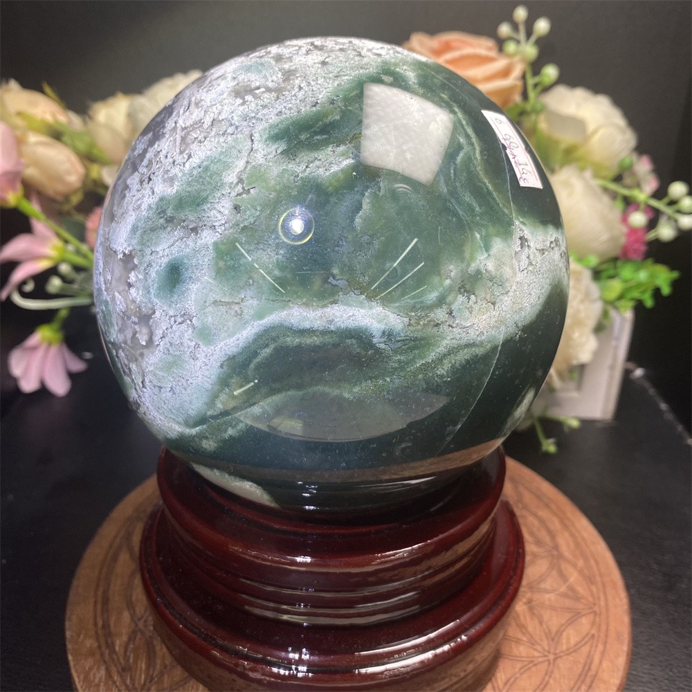 7.1LB 4.7″Natural A++Green Moss Agate Sphere Crystal Reiki Healing Ball Decor