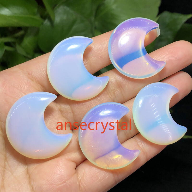 5pcs Opalite Moon Quartz Crystal 1” Carved Pendant Reiki Healing Figurines