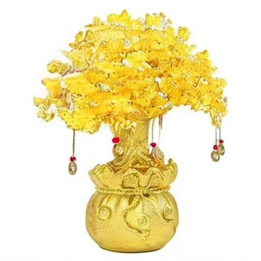 Feng Shui Citrine/Yellow Crytal Money Tree with Chinese Dragon Pots