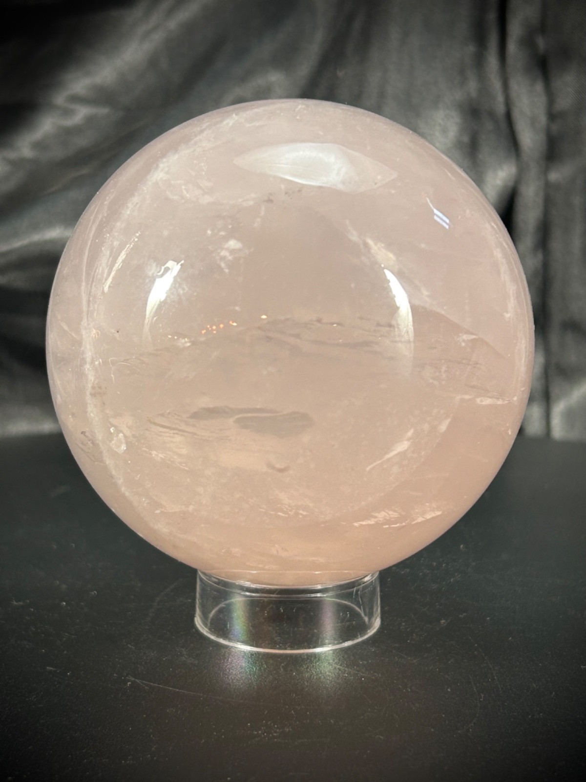 3.17″ Flashy Rose Quartz Sphere With Acrylic Stand 1lb 9.4oz (718 grams)