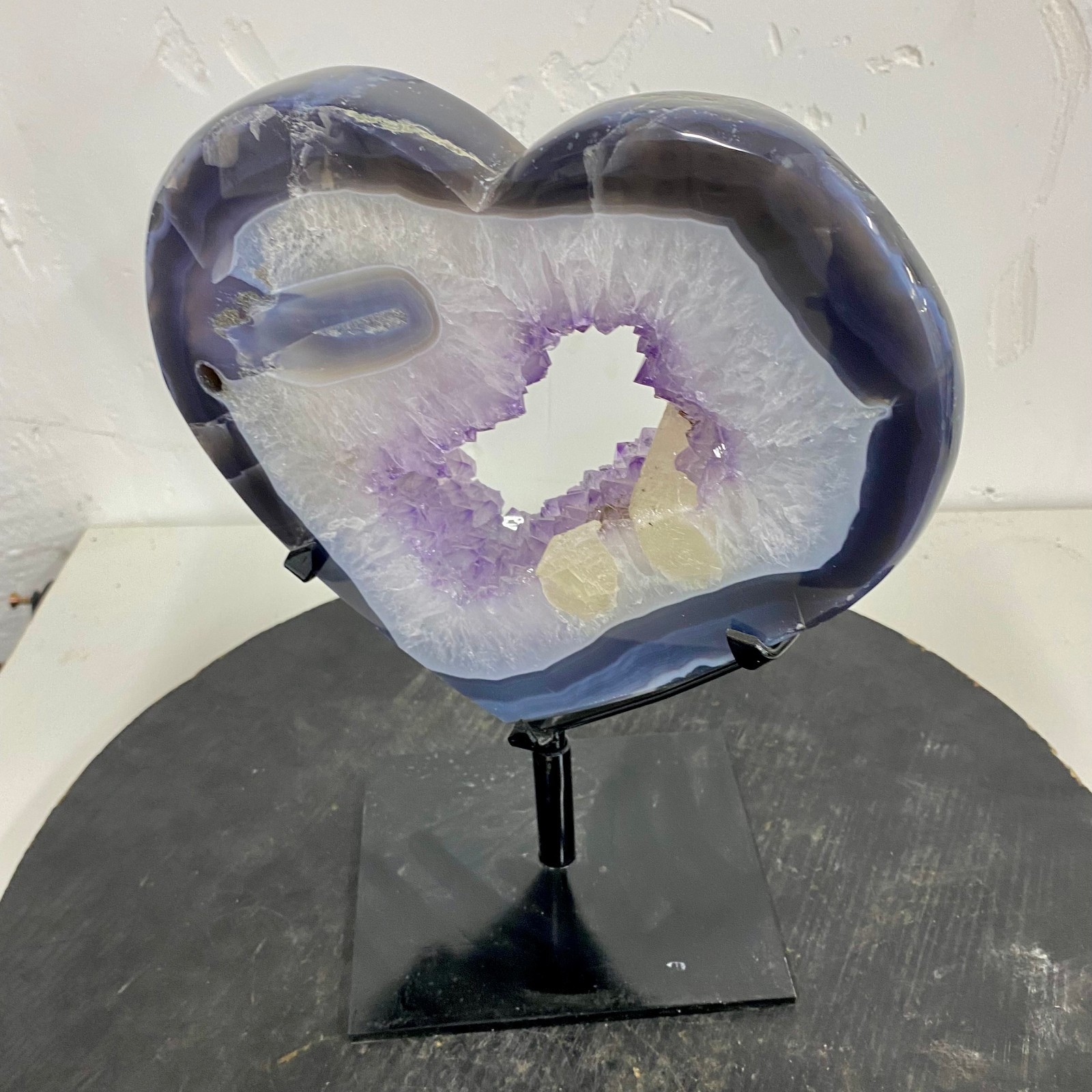 7.58LB Natural heart agate Amethyst Cave Crystal Slice Cut Repai