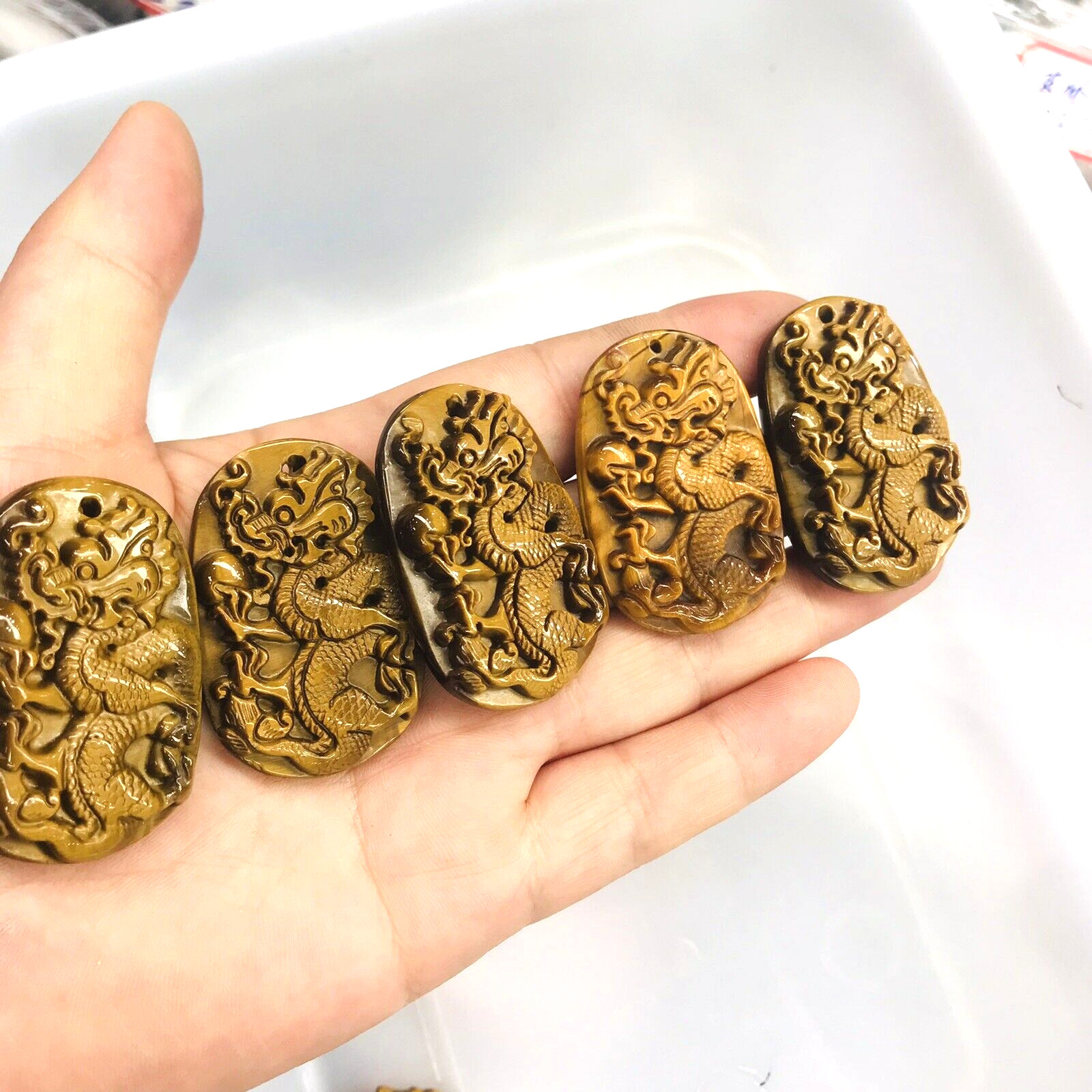 1pc Natural Yellow Tiger Eye Crystal Hand Carved Chinese Dragon pendant