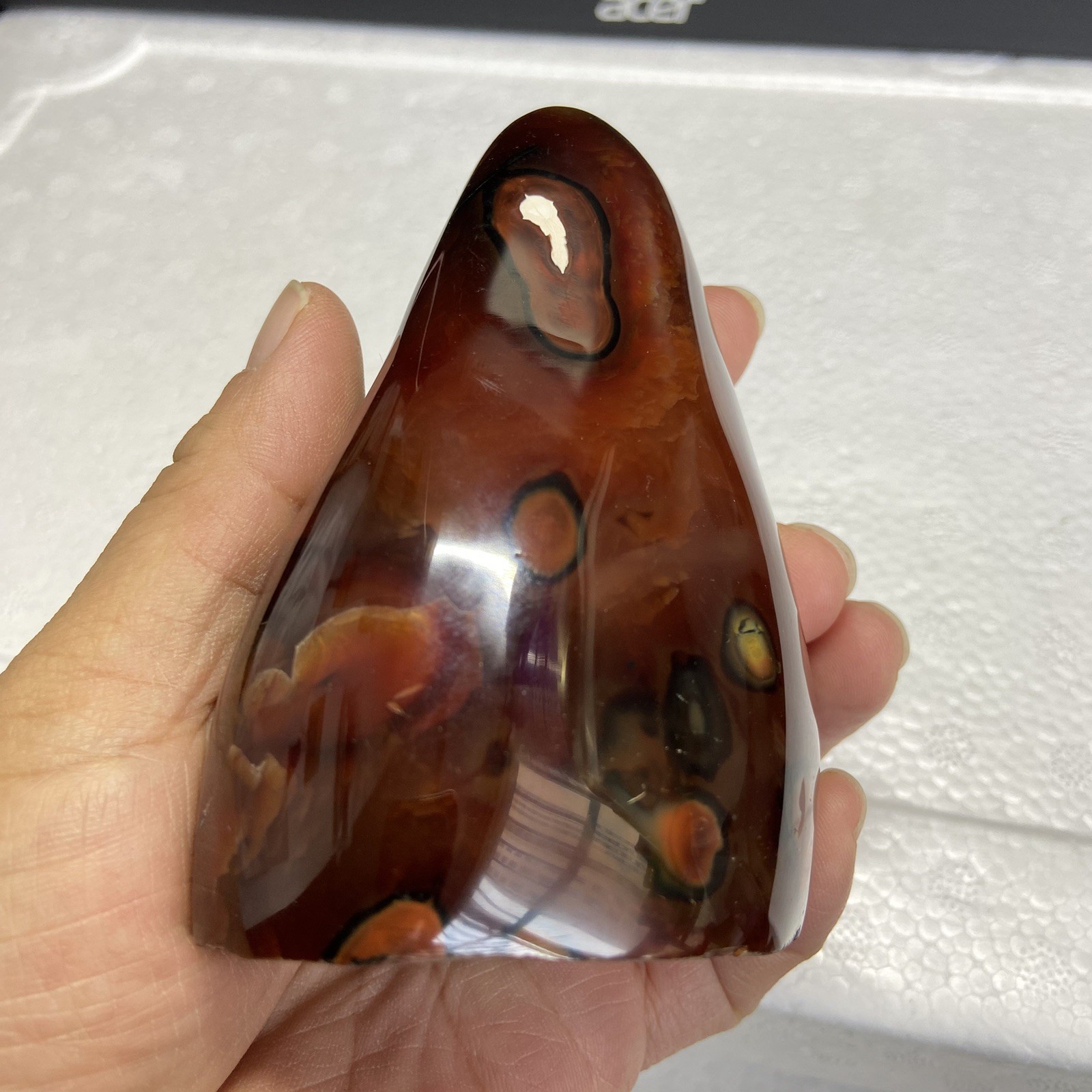 95mm380g Beautiful Deep Red Agate Carnelian Palm Geode Reiki Crystal Md Y138
