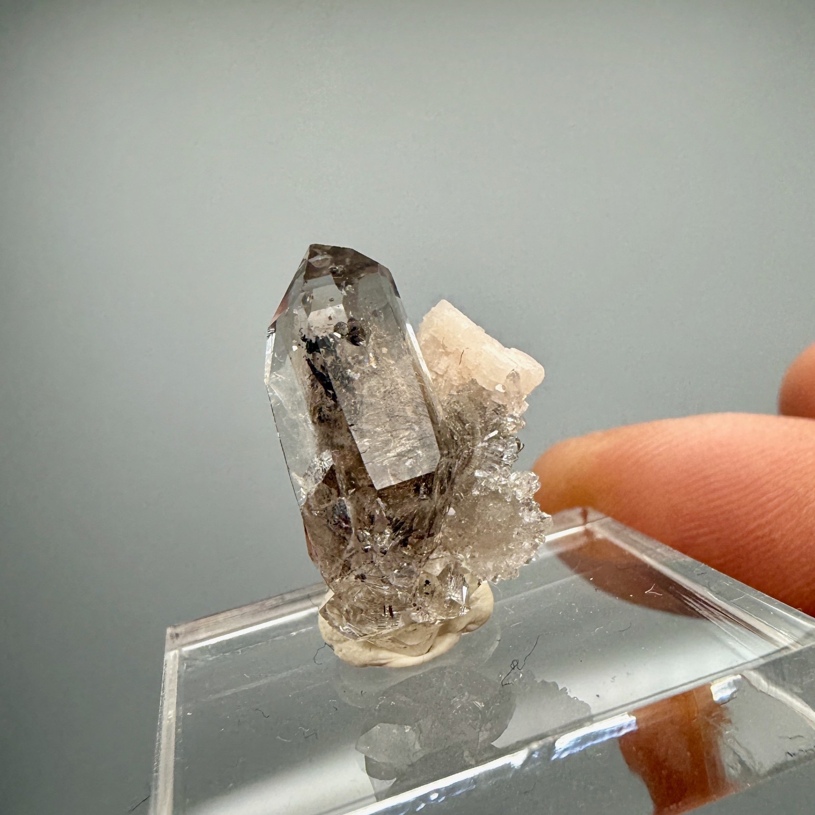 2.07 g Herkimer Diamond Cluster Perched on Druzy Quartz + Dolomite Crystal