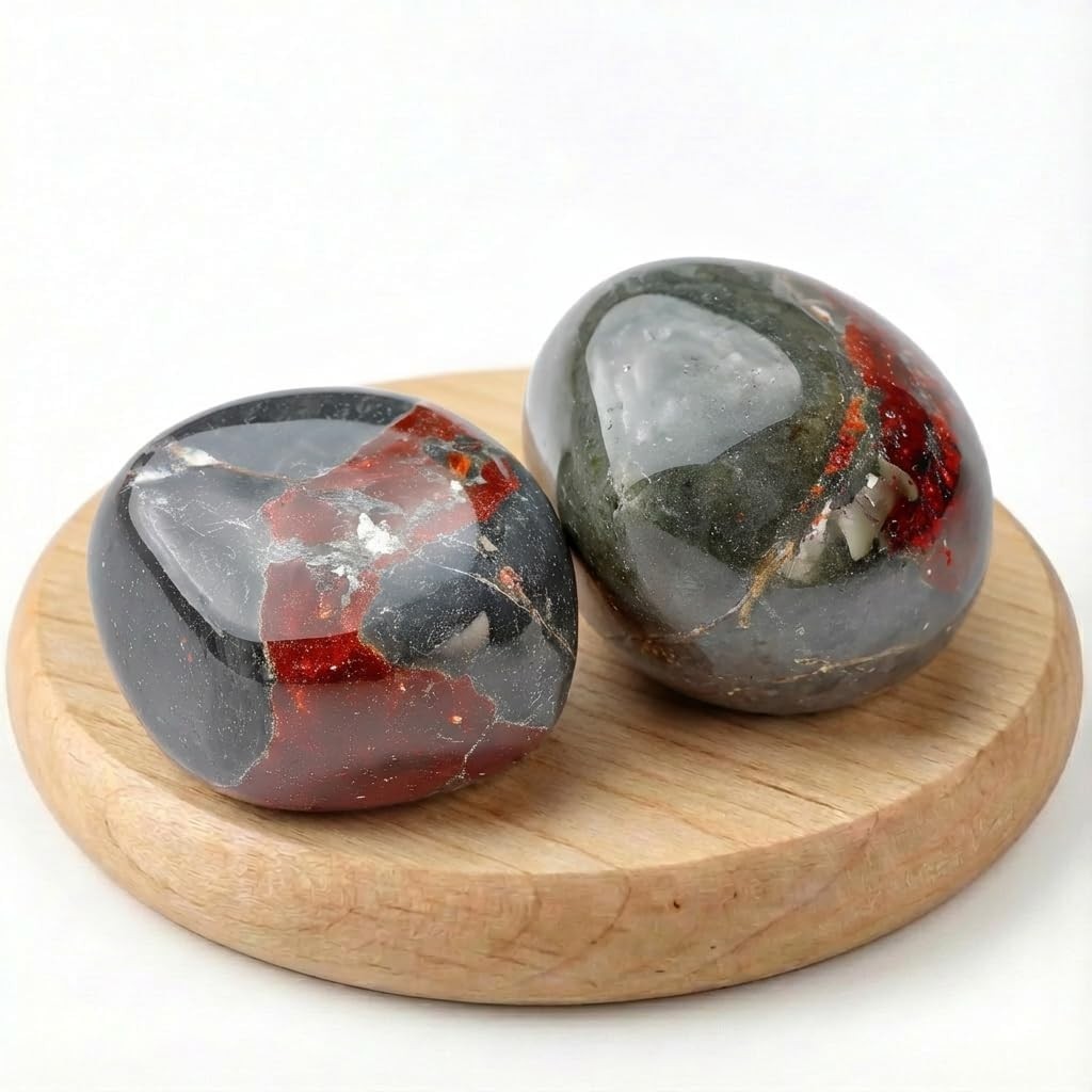 2Pcs Bloodstone Jasper Palm Stone Rock Crystal Healing Reiki Polished Worry