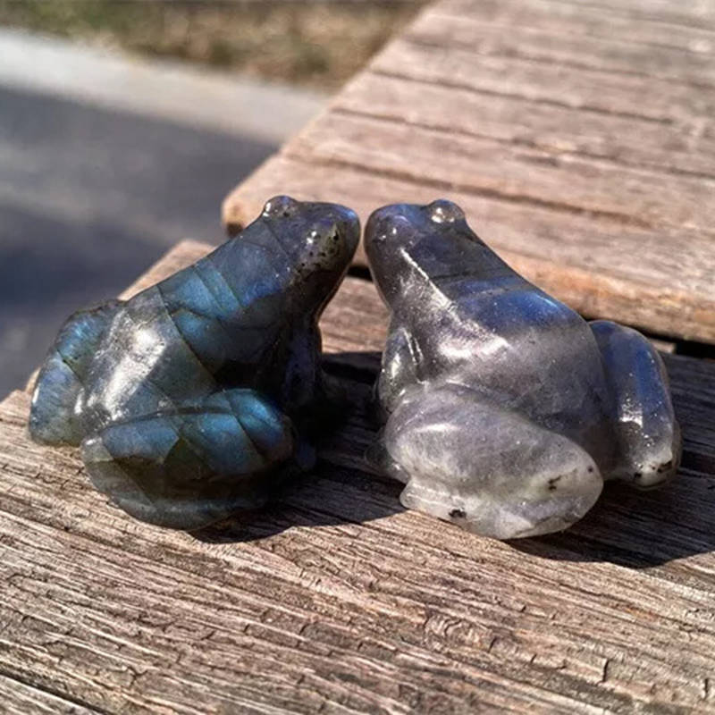 Natural Labradorite Frog Quartz Crystal Stone Froggy Carved Healing Reiki Decor