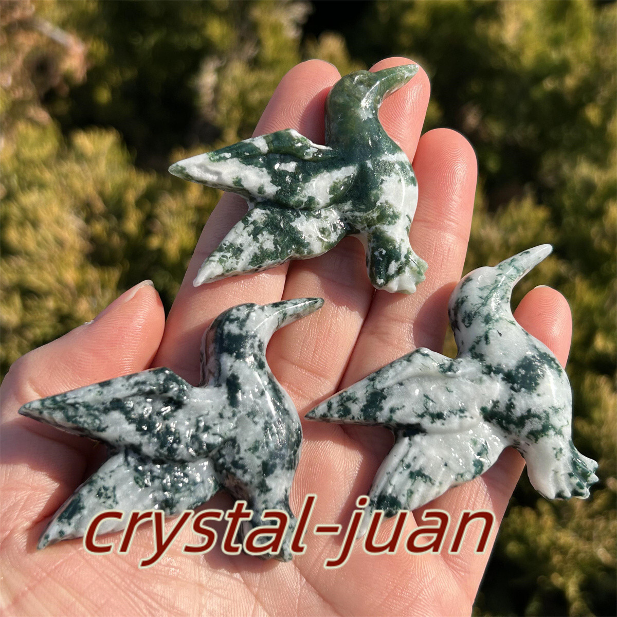 2″+ Natural Aquatic agatet hummingbird skull Carved Quartz Crystal skull heal