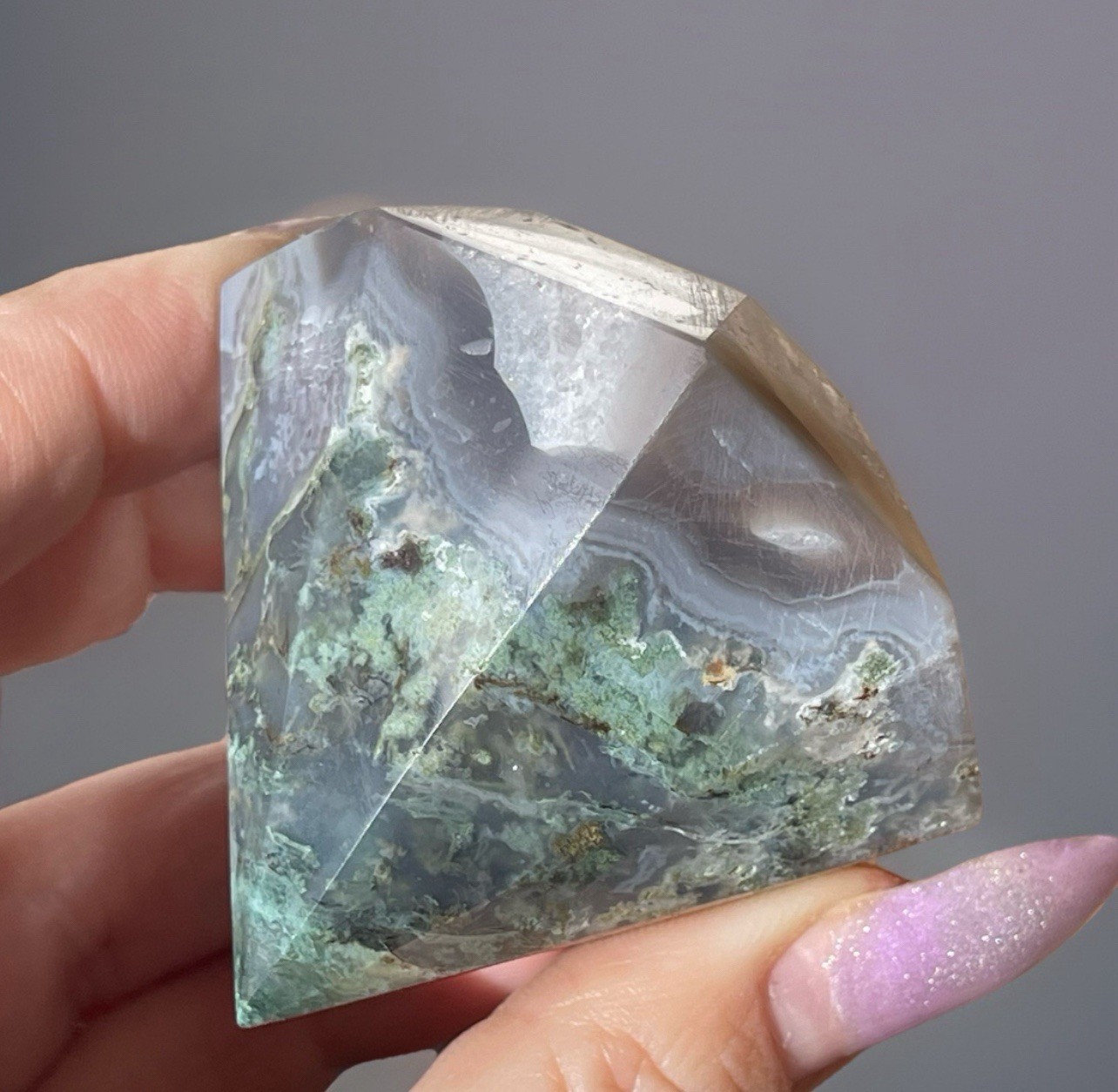 Natural Green Moss Agate Diamond w/ Chalcedony Quartz • Crystal Stone Home decor