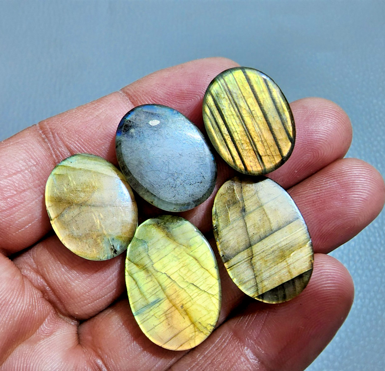 Natural Labradorite Oval Cabochon Lot 5 Pcs Flashy Loose Gemstone 24-21 MM Size