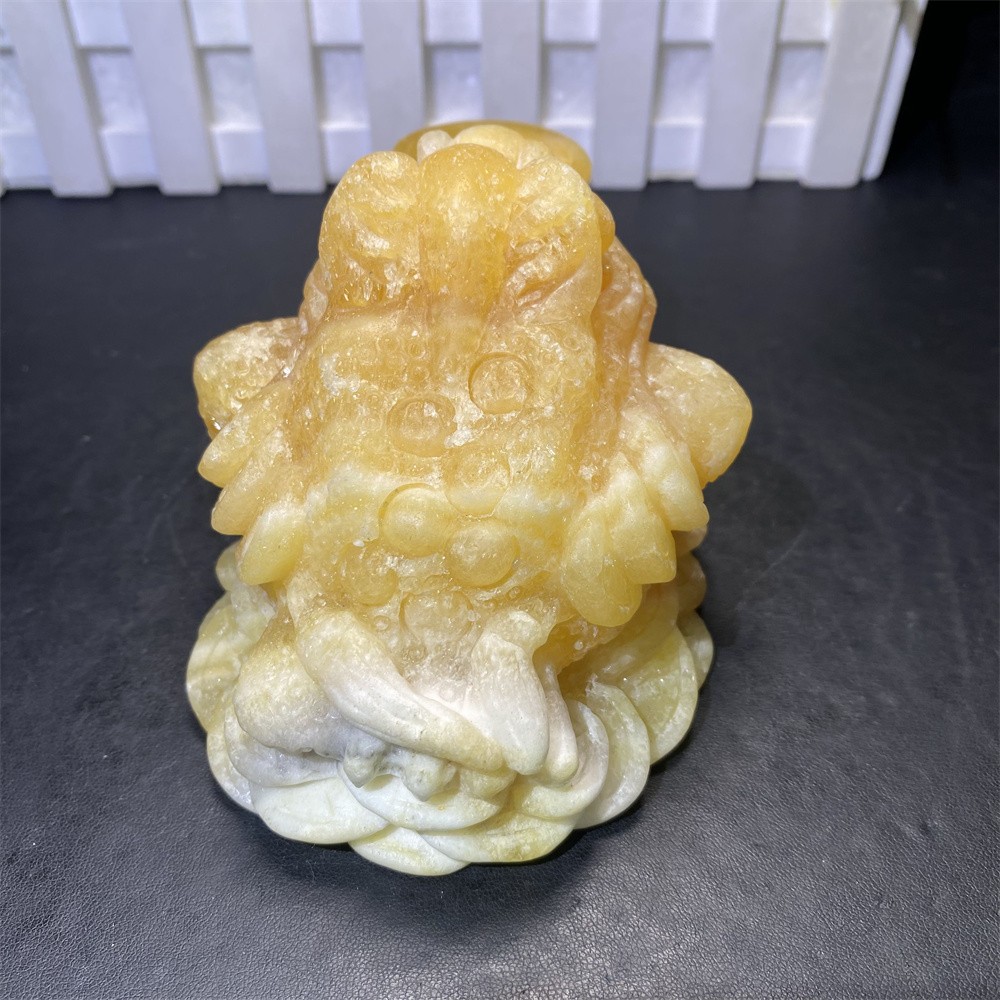 1.9LB 3.9″ Natural Calcite Golden Toad Statue Crystal Reiki Carving Quartz Decor