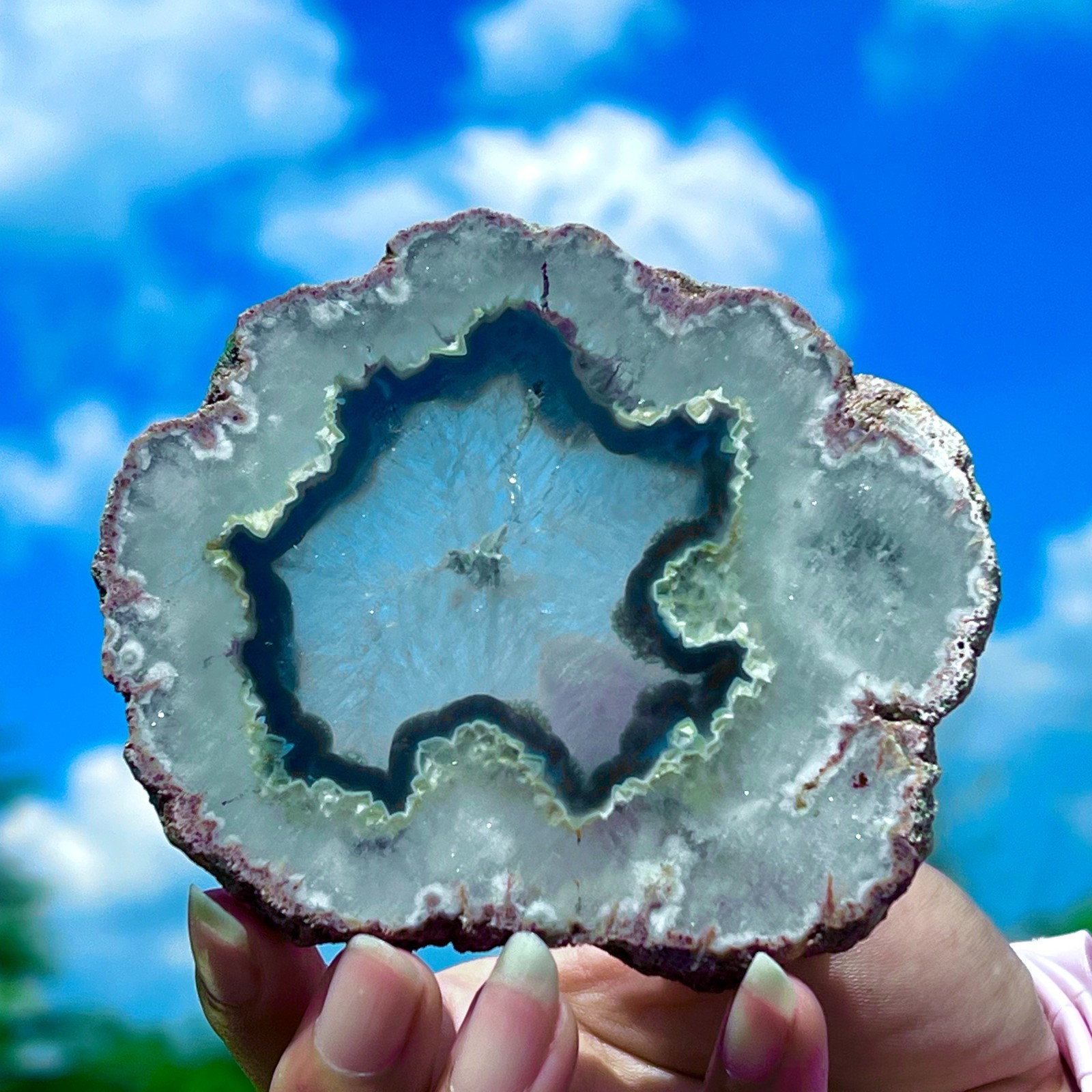159G Natural Colorful Lace Agate Geode Slice Extra Large Gem From Argentina