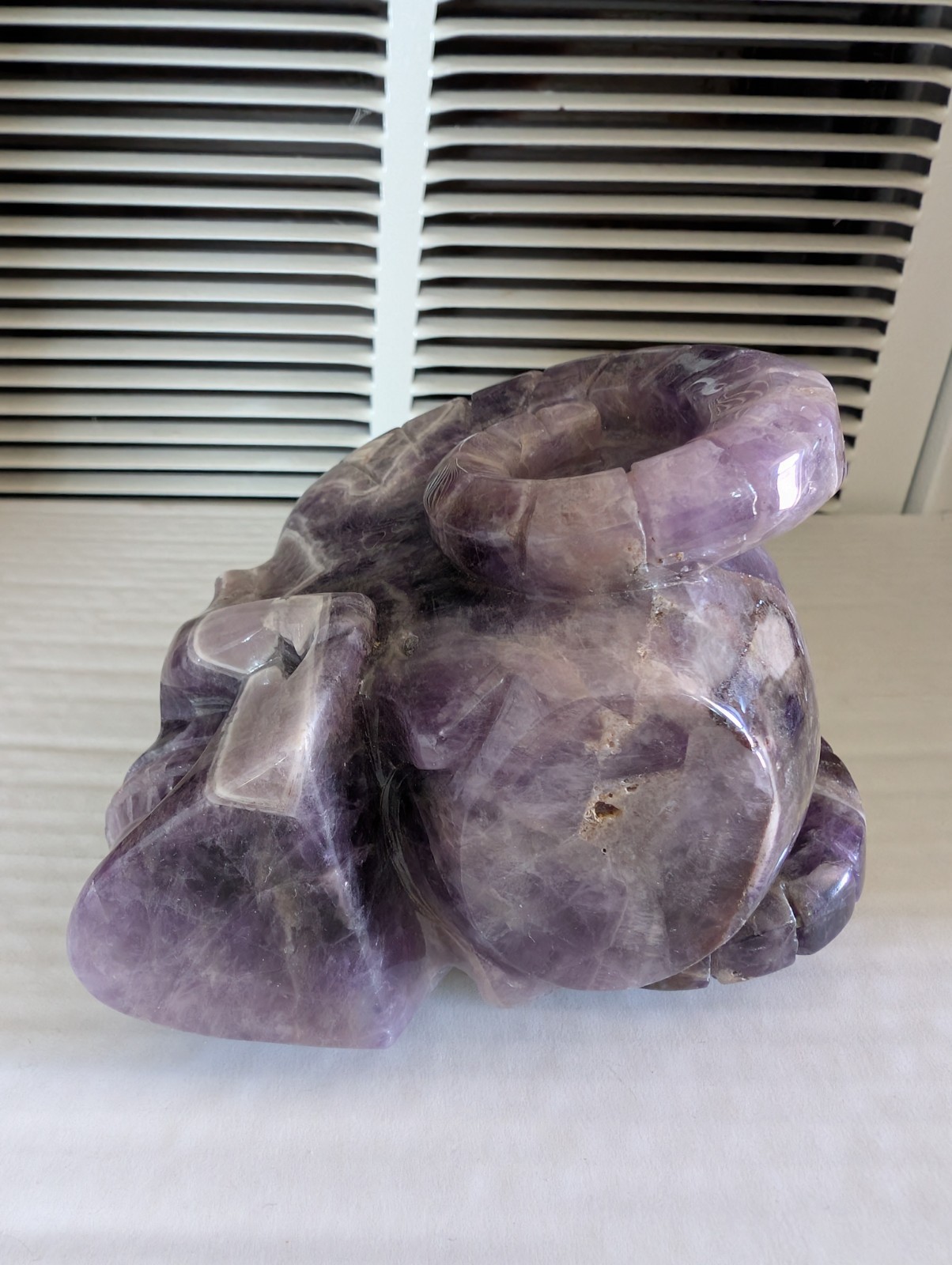 1.09kg Natural Dream amethyst Carved Rams Horn Human Skull Quartz Crystal