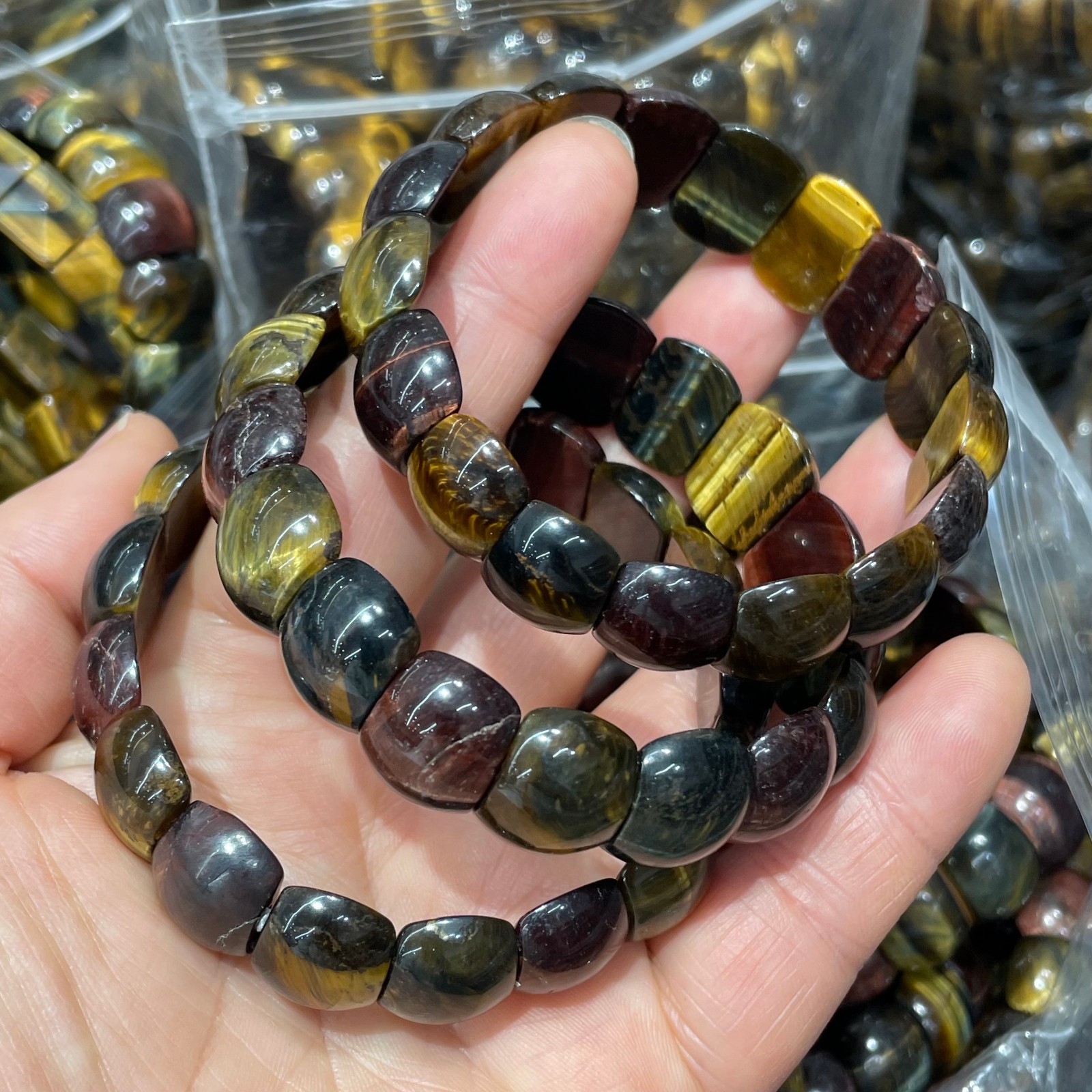 1pcs Natural Tiger Eye Stone Elastic Rope Bracelet #20