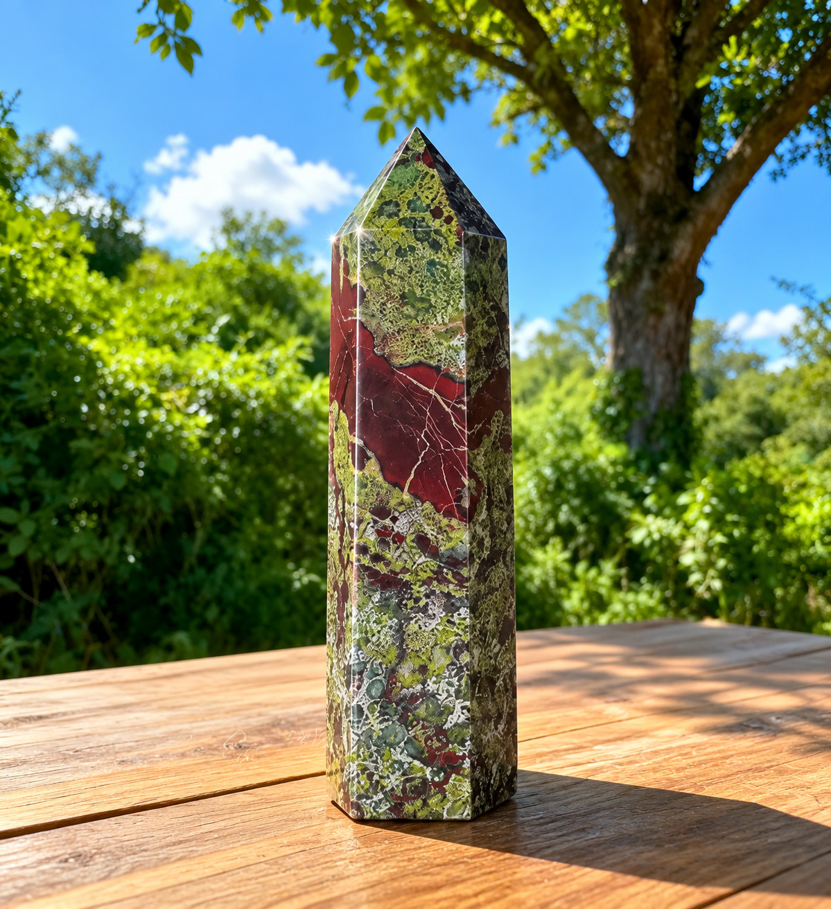 Natural Dragon Bloodstone Crystal Tower Reiki Energy Healing Wand Obelisk Decor