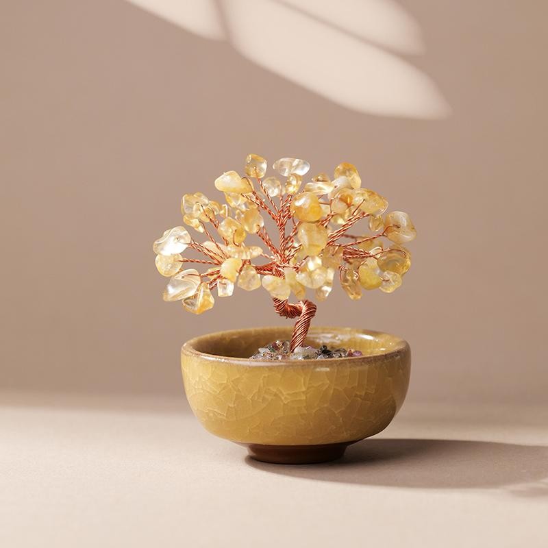 Natural Crystal Money Tree Copper Wire Feng Shui Home Decor Energy Stone