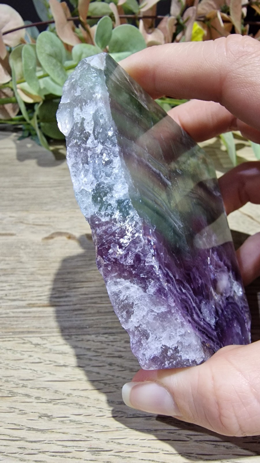 Rainbow Fluorite Crystal Slab Raw Specimen 205g UV Reactive Free Stand