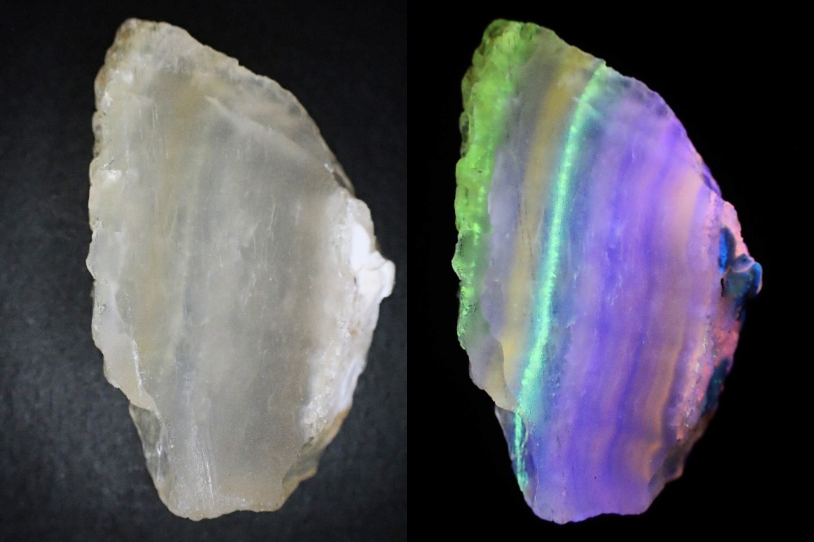 Beautifully fluorescent Hokkaidoite and opals containing organic minerals B274