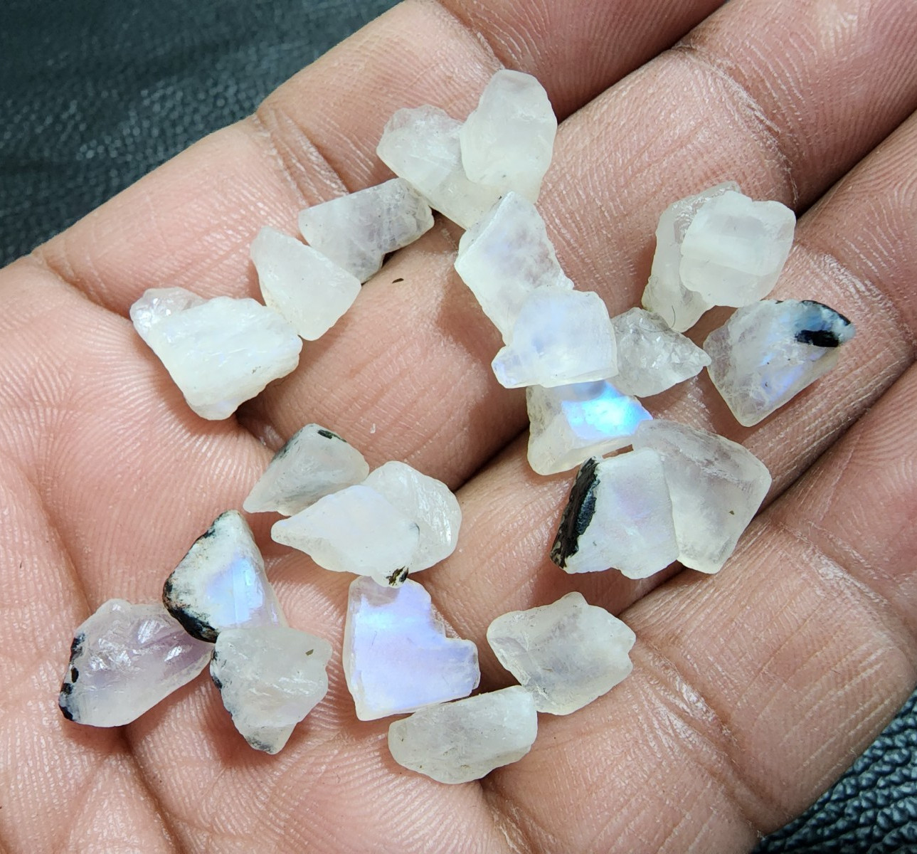 Wholesale White Rainbow Moonstone Rough 24 Pcs 8-12mm Natural Gem Crystals
