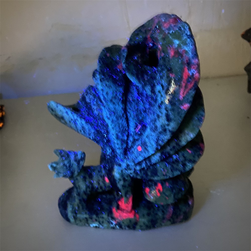3.8LB 7″ Natural Ruby In Zoisite 9-Tailed Fox Statue Crystal Reiki Carving Decor