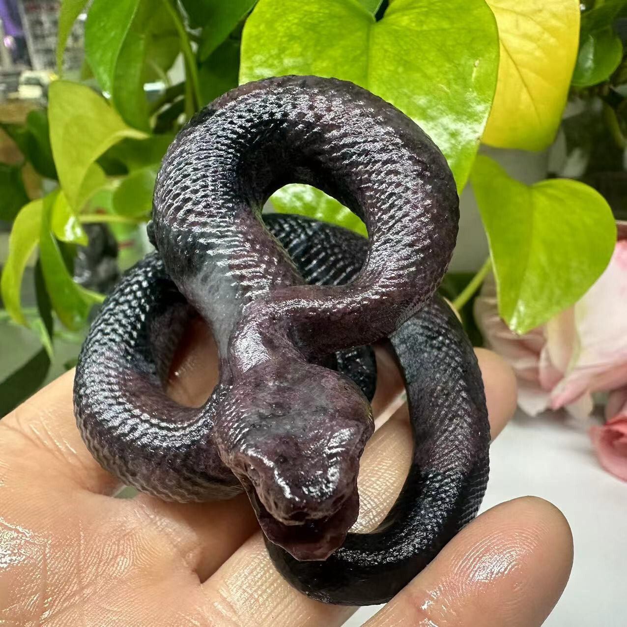 1pc Natural garnet crystal hand carved snake Quartz reiki healing decor gift