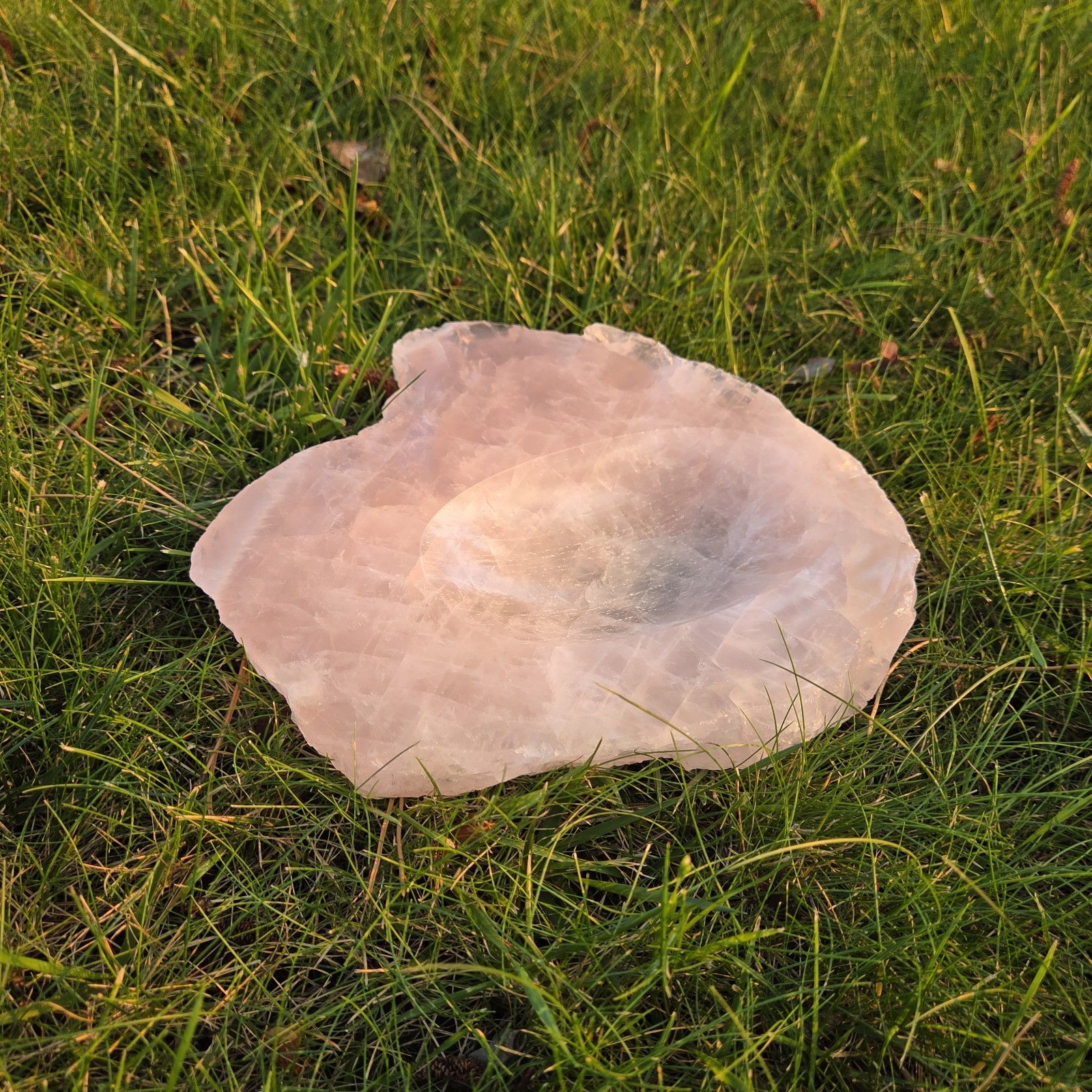 Solid Rose Quartz Crystal Bowl Trinket Dish Pink Gemstone Vanity Tray Raw Edge