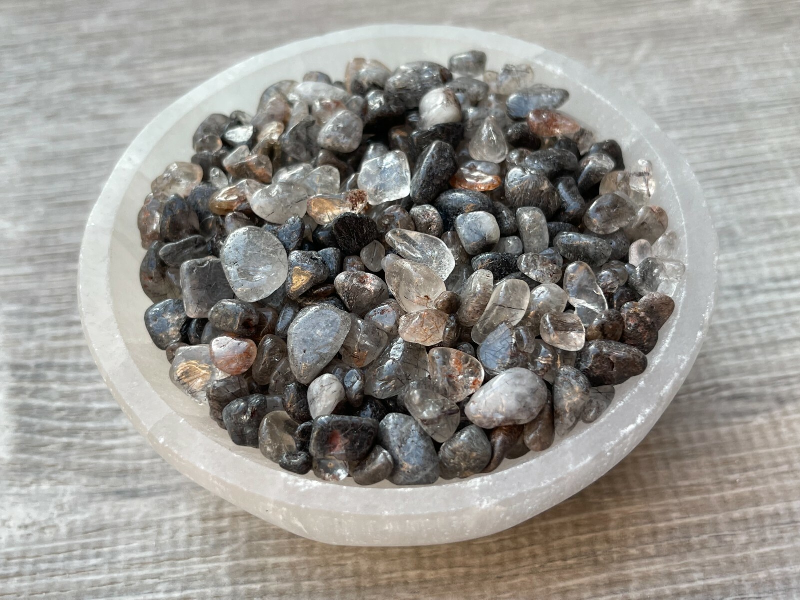 Black Rutilated Quartz Semi Tumbled Gemstone Chips 5-12mm, Wholesale Bulk Lot