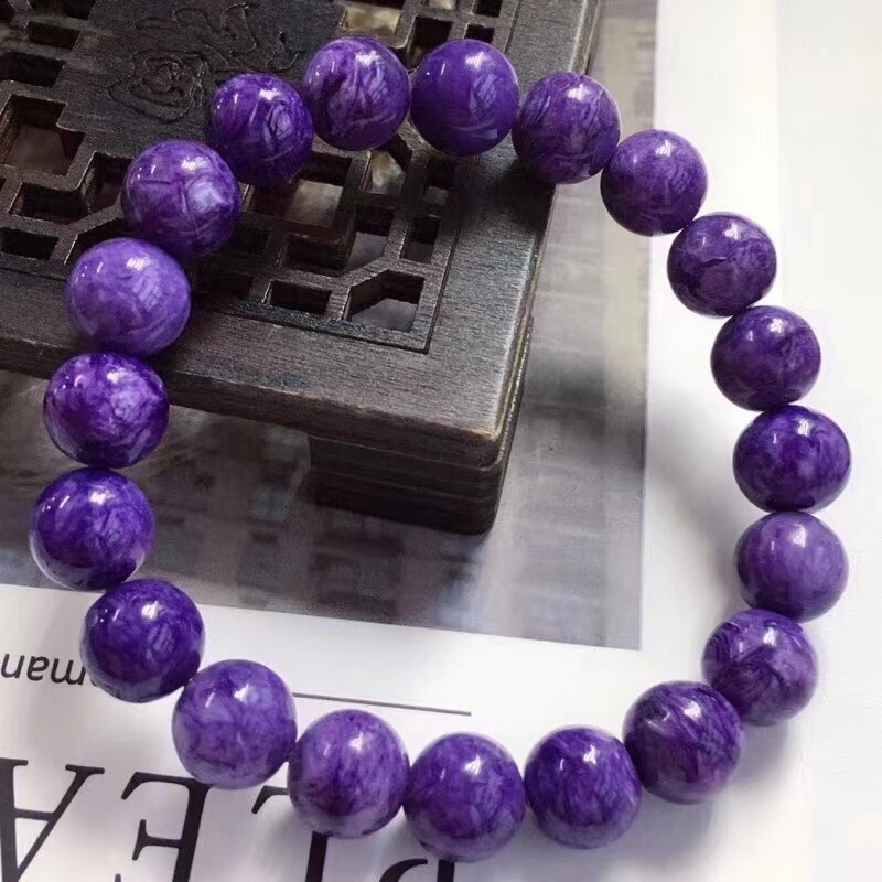 Natural Purple Charoite Gemstone Round Beads Women Men Bracelet 10mm AAAA