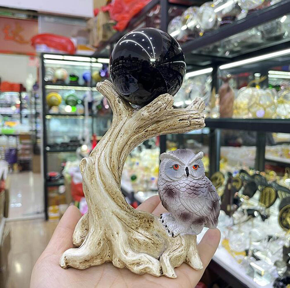 5 Colors Owl Resin Sphere Holder Stand Base Natural Crystal Ball Hand Decoration