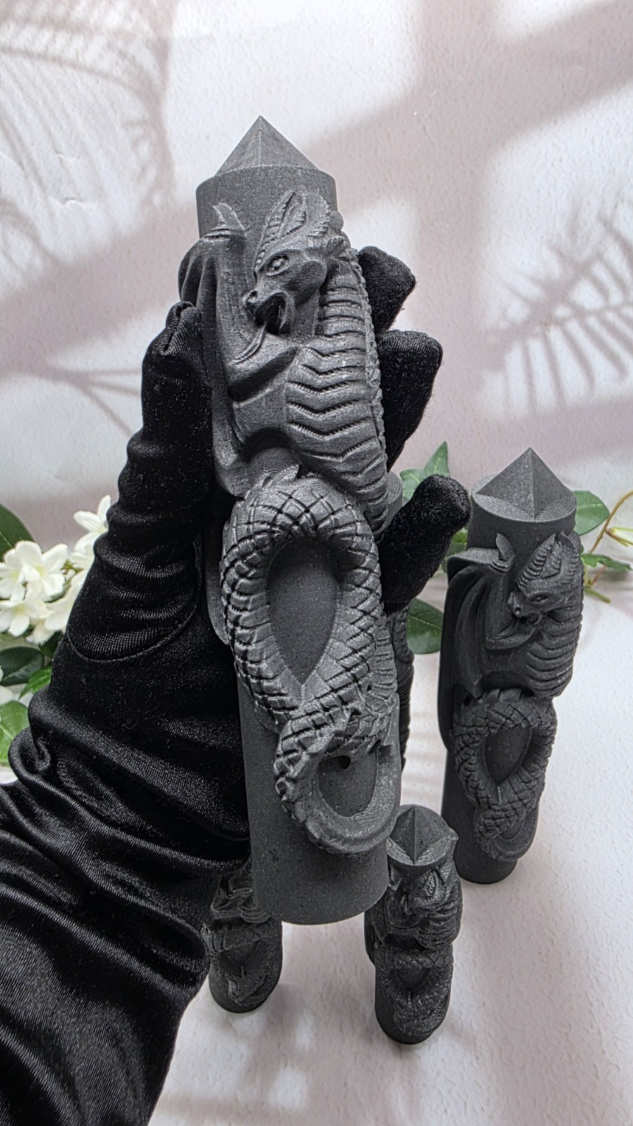 Shungite Dragon Towers Lot of 5 Hand Carved Dragon Obelisks, Protection Groundin