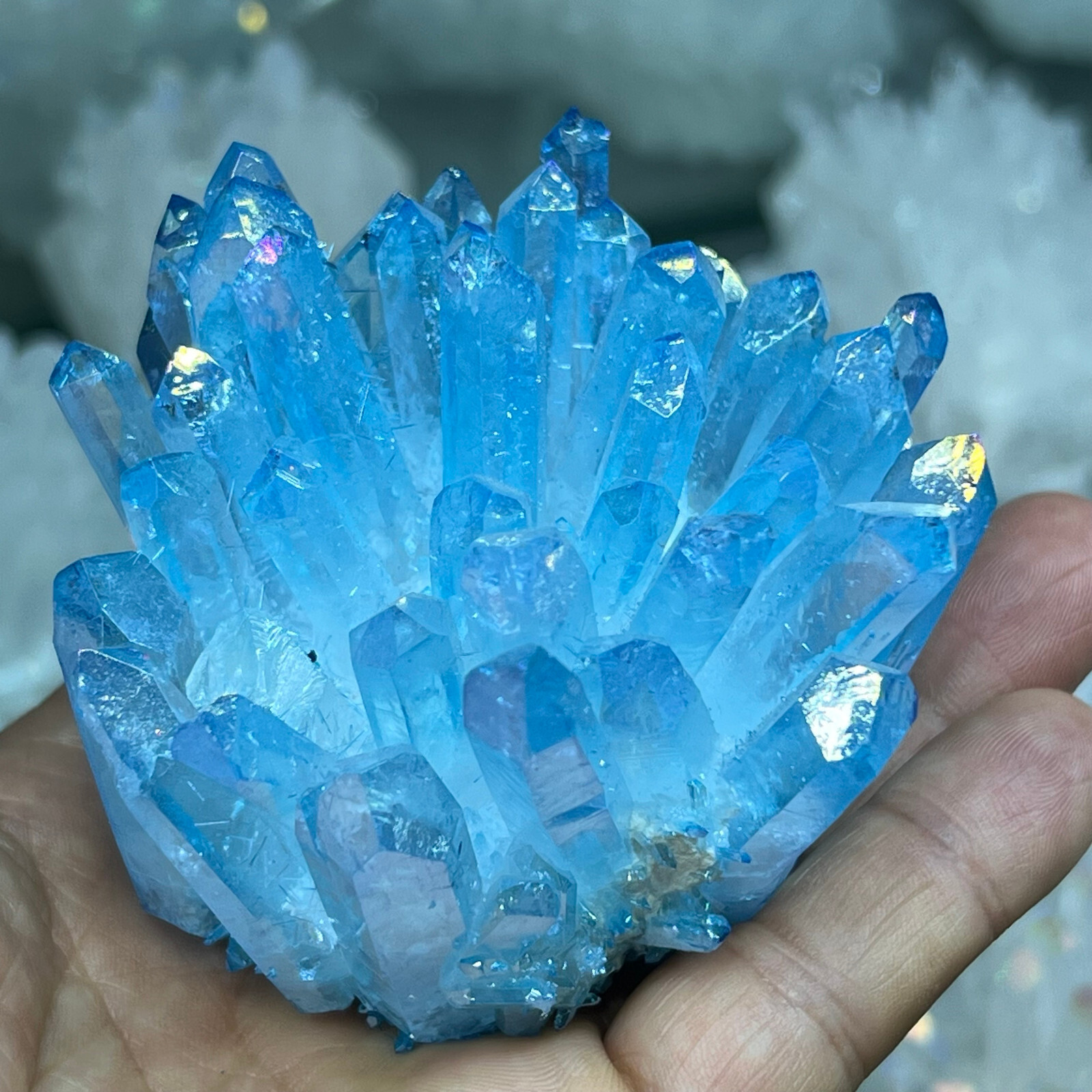 Natural blue Titanium Phantom Quartz Crystal Cluster Mineral Specimen 300g+-