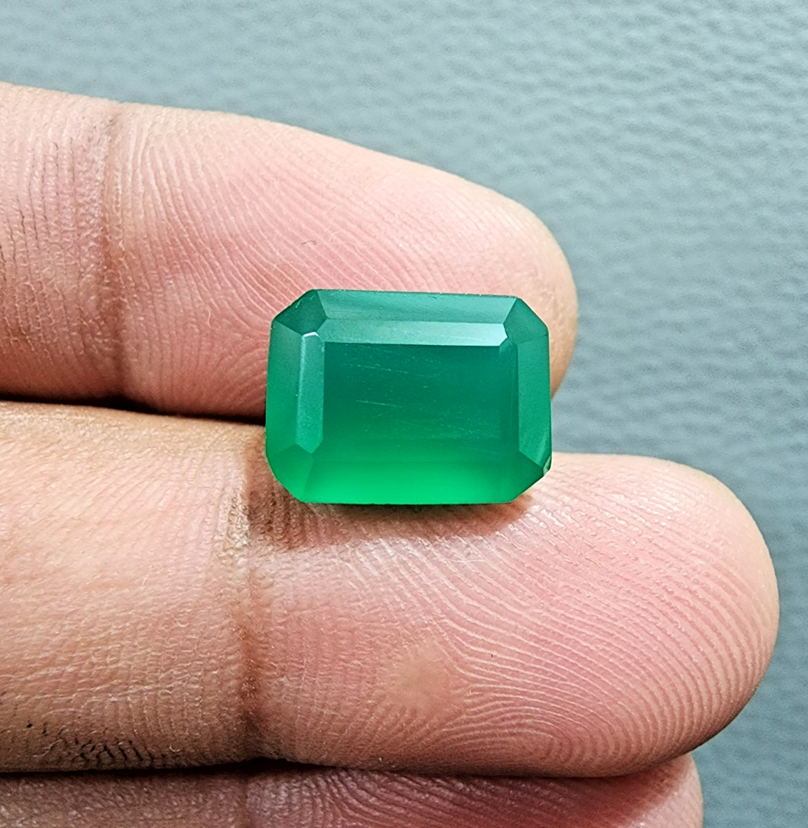 13X10X7MM Green Onyx Faceted Emerald Cut Loose Gemstone Jewelry For Ring 8 Crt