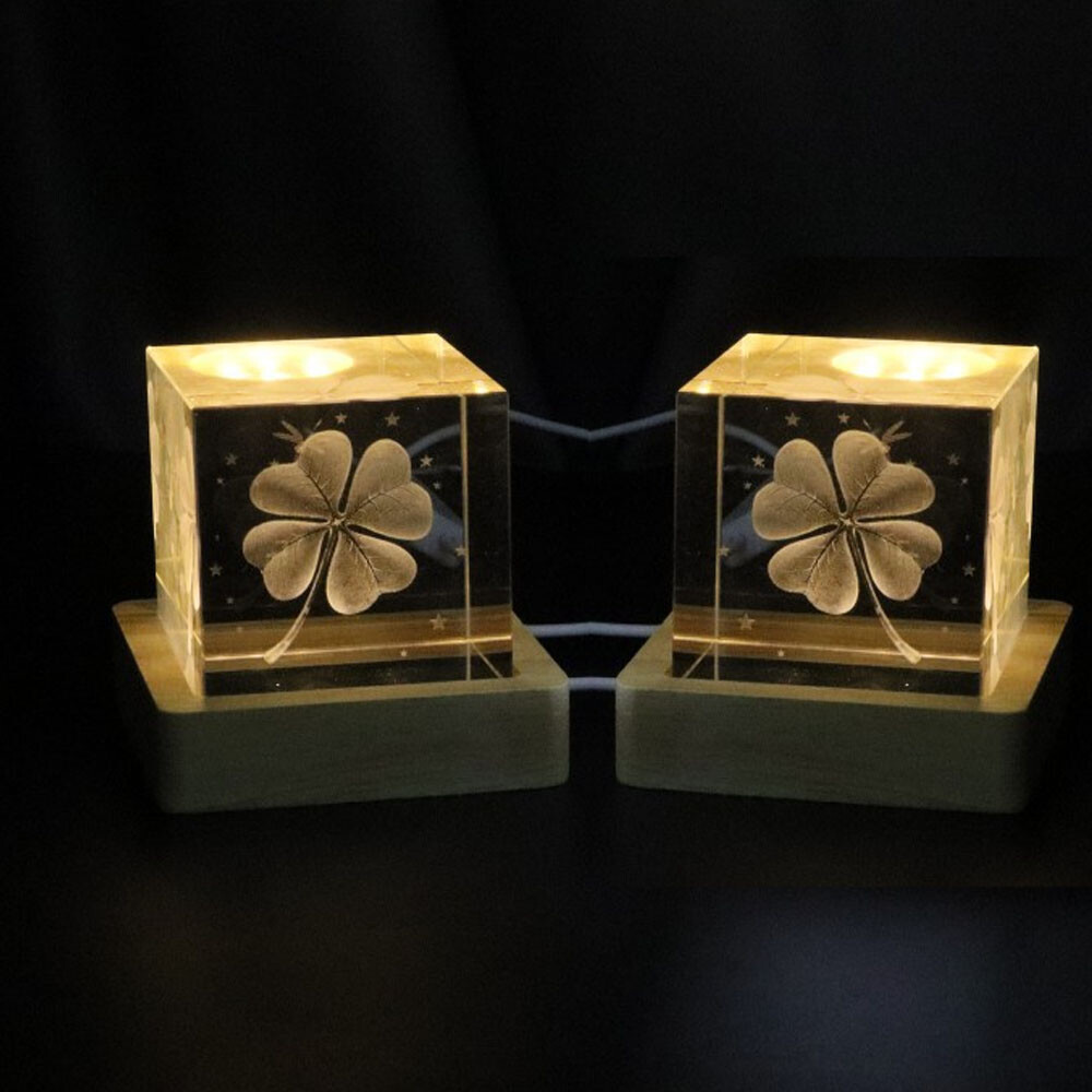2PCS Warm LED Light Display Base Wooden Lighted Base Stand for Laser Crystal