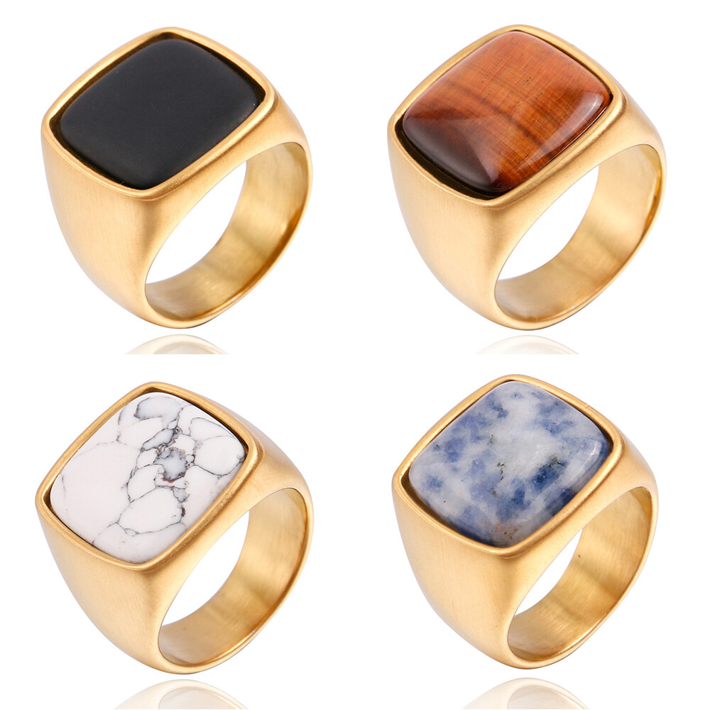 Punk Square Titanium Steel Ring Crystal Stone Gemstone Band Wedding Jewelry Men