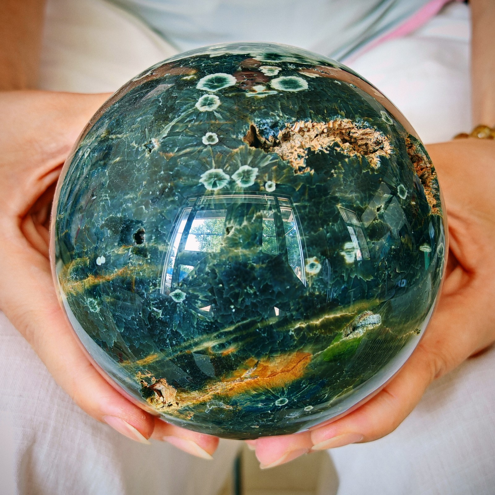 4.62LB Natural ocean jade crystal ball, polished quartz ball 2.1kg