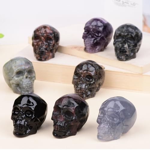 2 Inch Amethyst Crystal Skull Decor, Hand Carved Natural Healing Stone Figurine