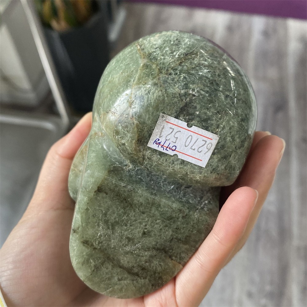 1.7LB 4″Natural A+Green Rutiled Quartz Skull Statue Crystal Reiki Carving Decor