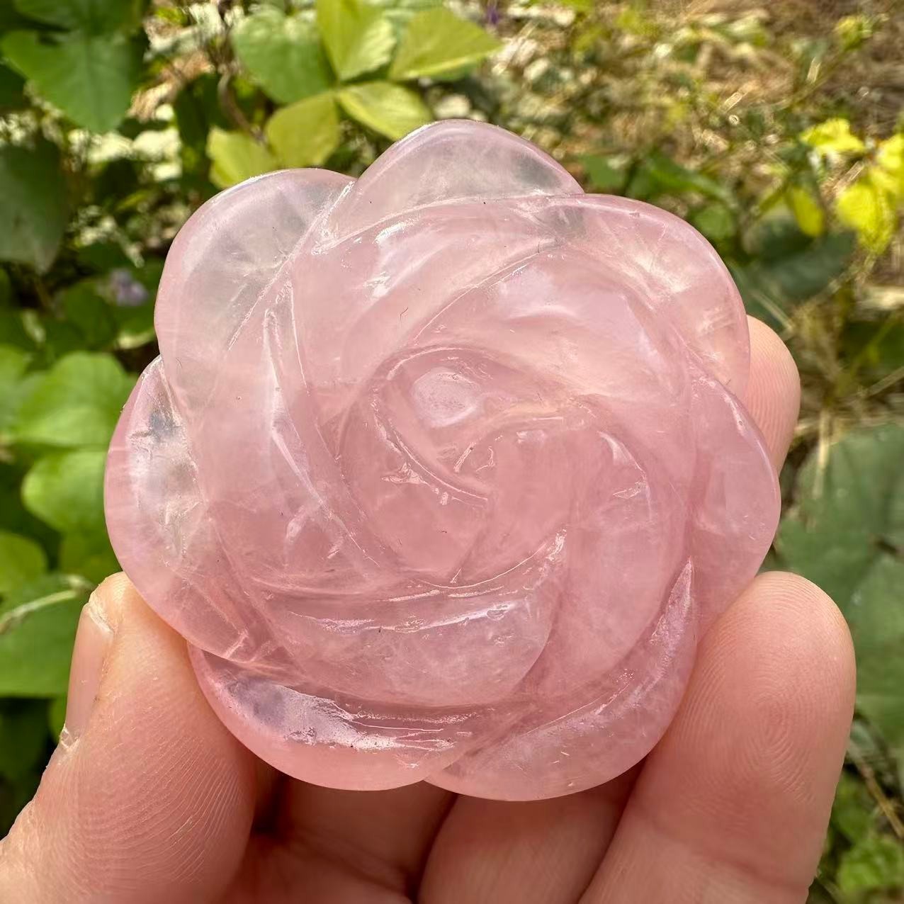2″ Natural Pink Rose Quartz Carved Rose Flowers Crystal reiki Healing 1pc
