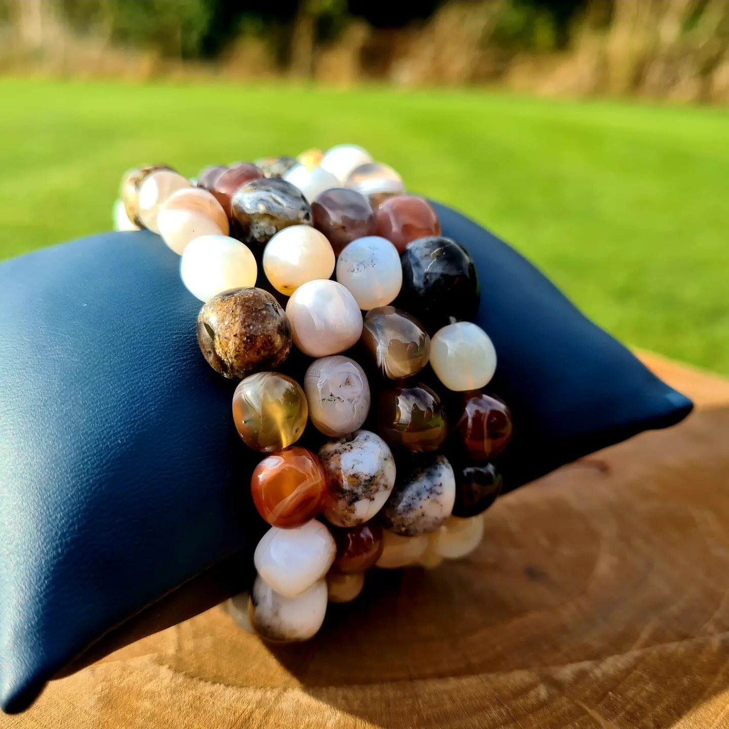 Milky Opal, Dendritic Opal & Botswana Agate Tumblestone Healing Bracelet:…