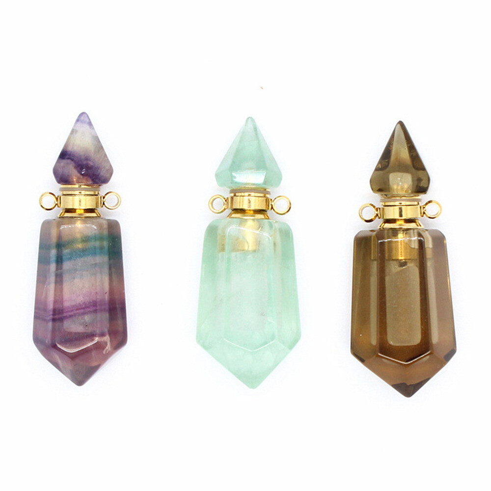 Natural Crystal Perfume Bottles Pendant Quartz Hexagon Necklace Healing Gemstone