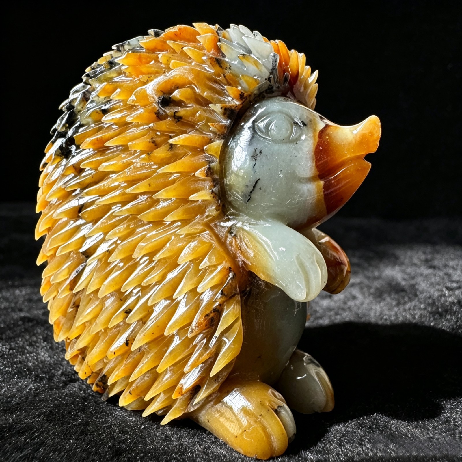 Natural Jade Hedgehog Statue Hand Carved Gemstone Figurine Healing Collectible