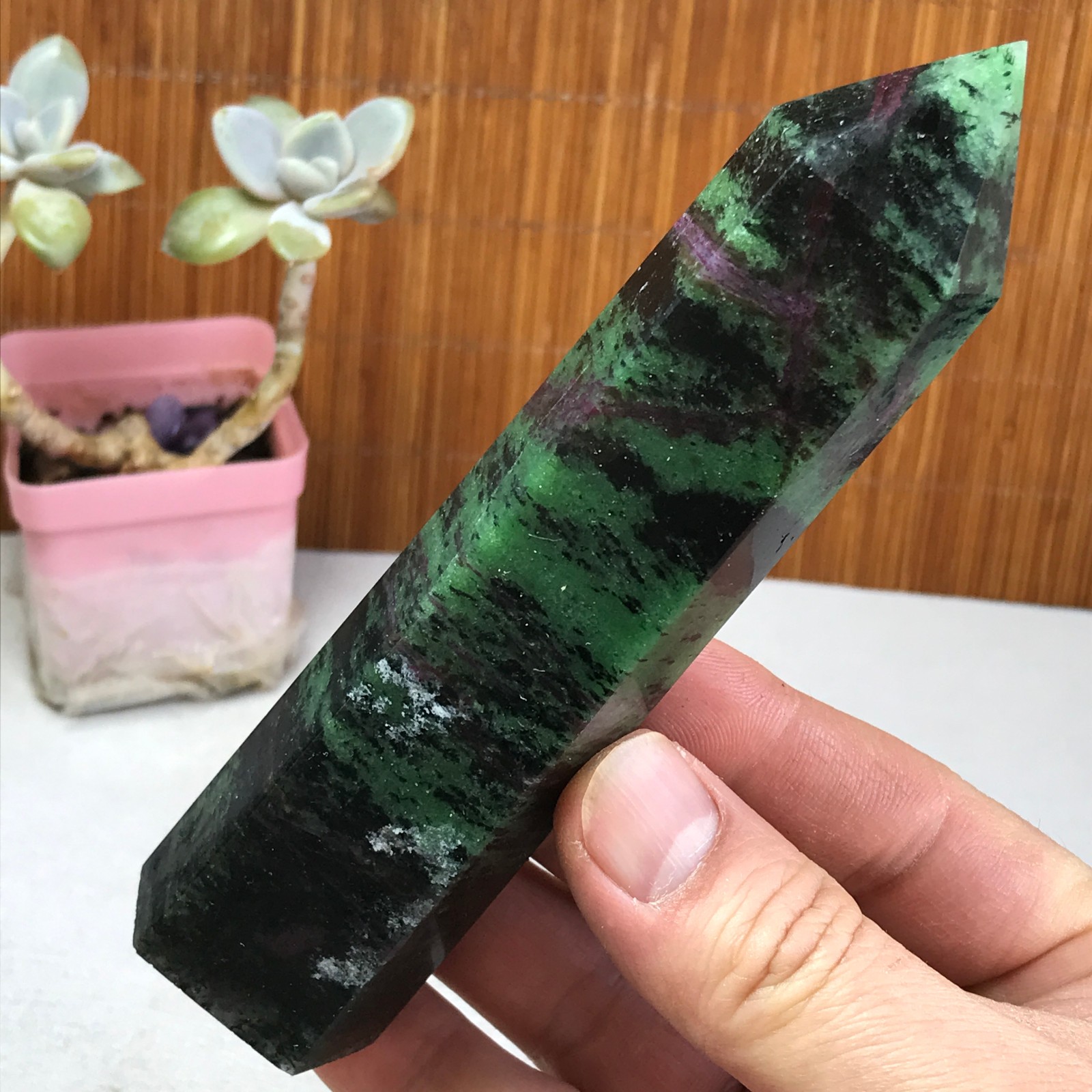 130-33-32mm Natural epidote wand Obelisk Crystal Quartz specimens 232g A3652