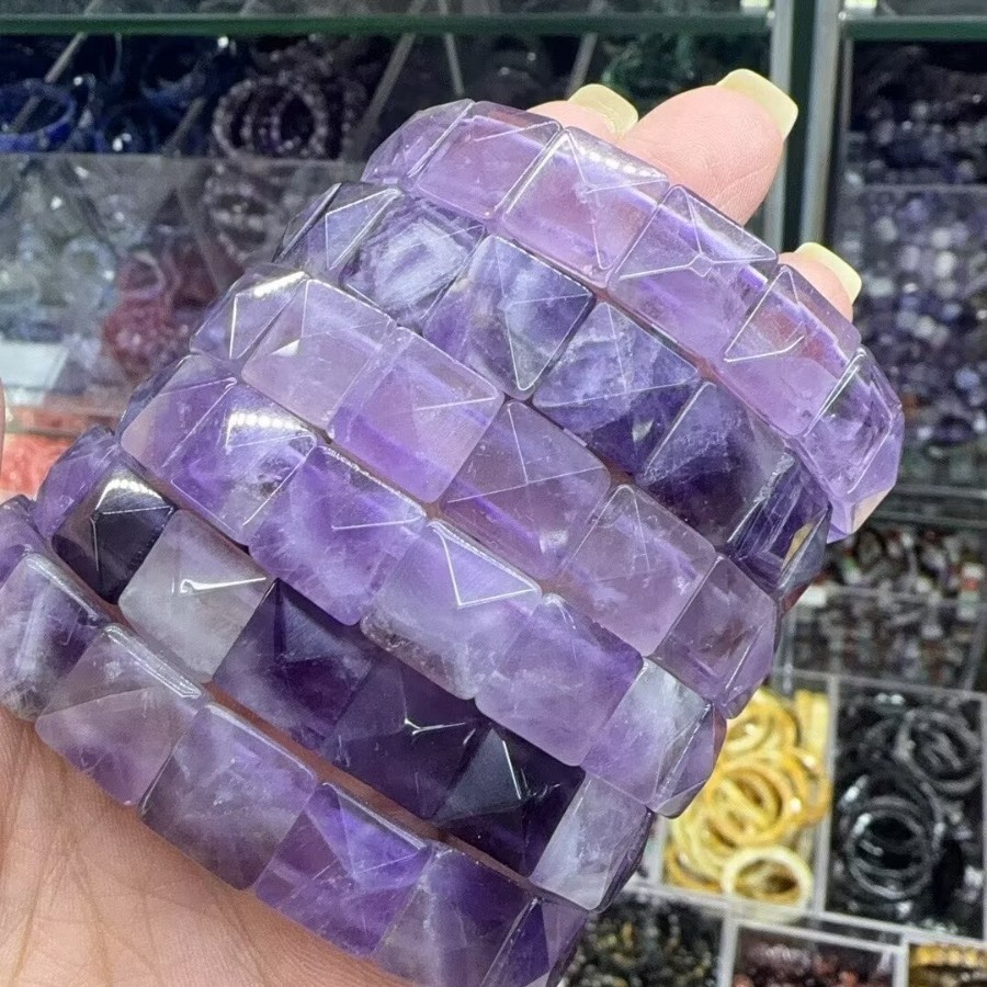 Natural stone square crystal cut angle 12 x12mm pyramid hand bracelet Healing
