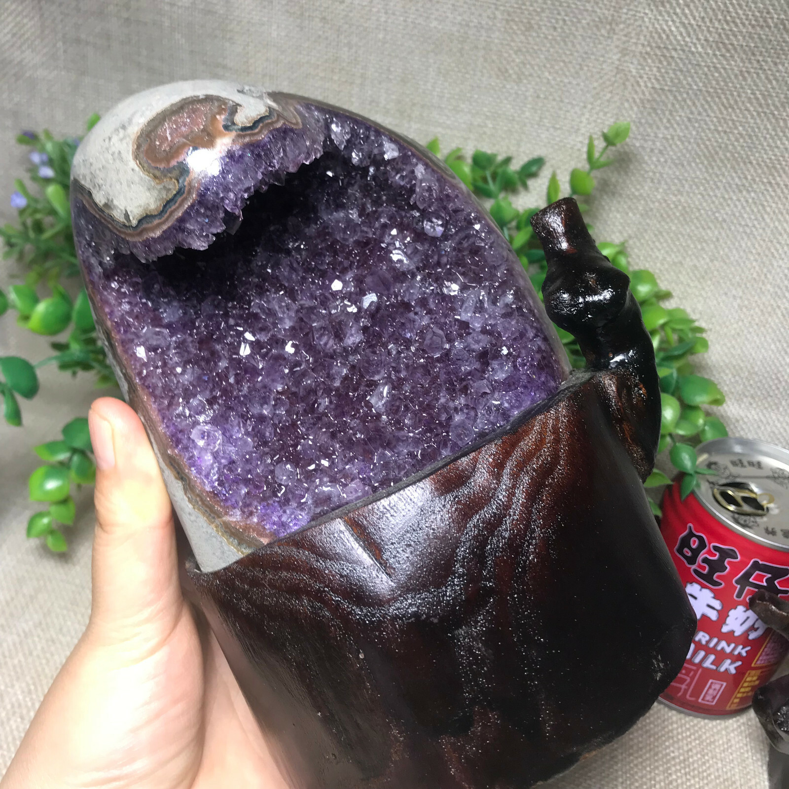 1258g Natural Uruguay Deep Purple Crystal Quartz Amethyst Geode Clusters +Stand