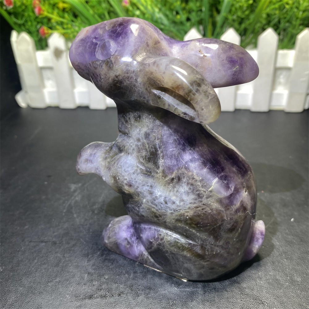 1.6LB 4.5″Natural Dream Amethyst Bunny Statue Crystal Reiki Carving Rabbit Decor