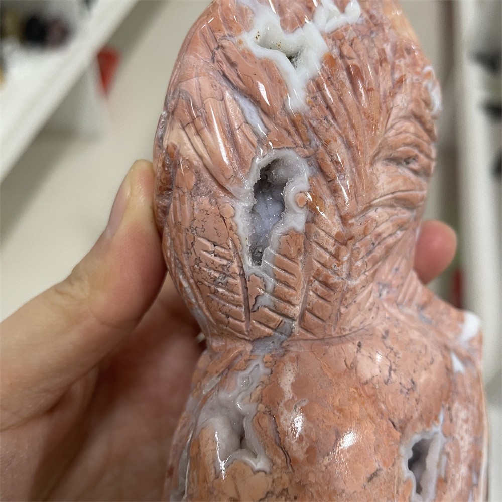 Random1pc1.5LB 6.1″Natural Geode Petal Agate Flamingo Crystal Carving Decor